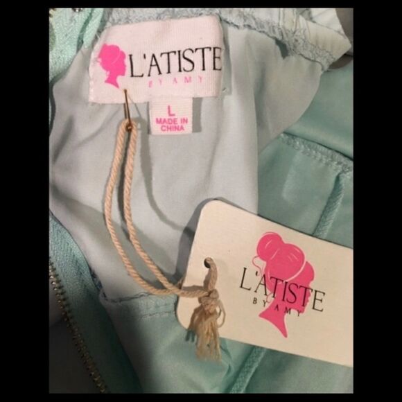 L'atiste TURQUOISE BABY BLUE RACERBACK ROMPER L - Picture 4 of 6